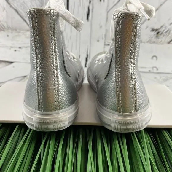 Converse Silver Bedazzled Girl’s Converse High Tops Leather Shoes Size Youth 13 - Picture 4 of 8